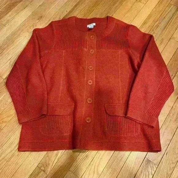 Laura Ashley Jackets & Blazers - Laura Ashley Women's 2XL Orange Wool Cardigan Jacket Long Sleeve